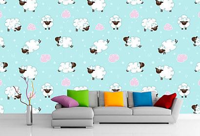 Tapety do detskej izby ovečky ovca sheep Seamless pattern with colorful sheep opakovaný vzor l farby colours mentol pink mentolová ružová